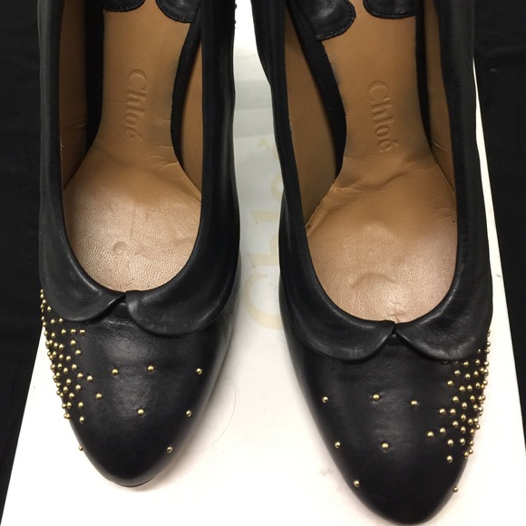 Chloé Suzanna Studded Round-Toe Leather Pumps 38 - Picture 2 of 5